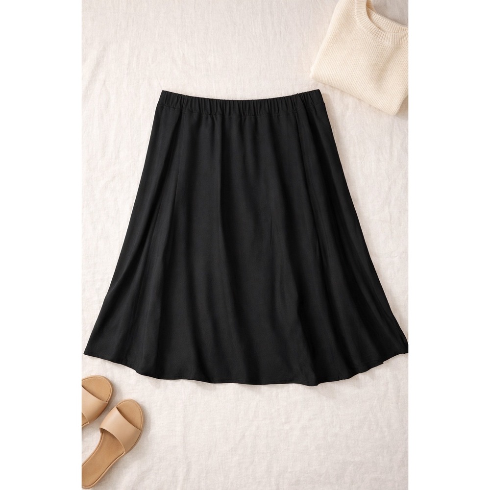 Eileen Fisher Black Lightweight Washable Stretch Crepe Midi Skirt 1X NWT - Picture 1 of 6